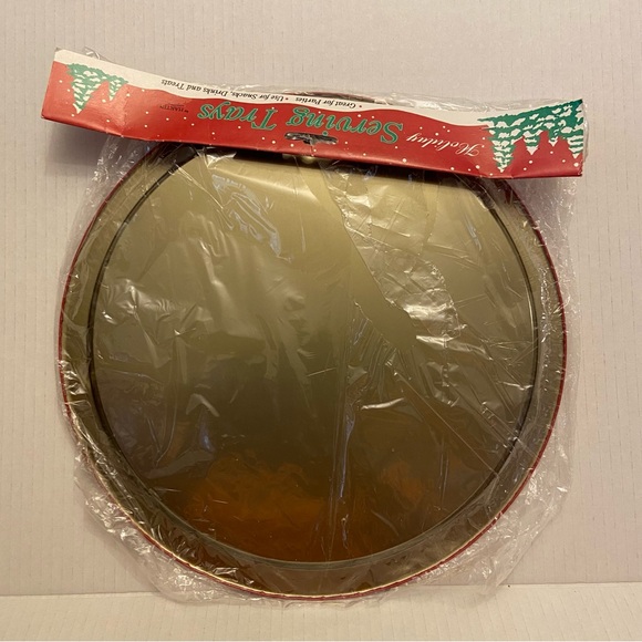 Vintage Hartin Holiday Christmas Bell & Harp Red 13” Round Serving Party Tray. - Picture 5 of 6